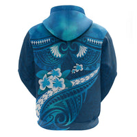 Blue Polynesia Zip Hoodie Tribal Pattern Tropical Frangipani LT14 - Polynesian Pride