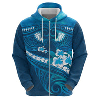 Blue Polynesia Zip Hoodie Tribal Pattern Tropical Frangipani LT14 - Polynesian Pride