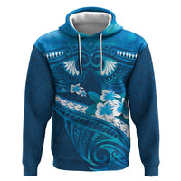 Blue Polynesia Zip Hoodie Tribal Pattern Tropical Frangipani LT14 Pullover Hoodie Blue - Polynesian Pride