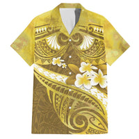 Gold Polynesia Family Matching Off Shoulder Short Dress and Hawaiian Shirt Tribal Pattern Tropical Frangipani LT14 Dad's Shirt - Short Sleeve Gold - Polynesian Pride