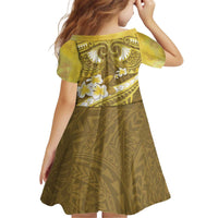 Gold Polynesia Kid Short Sleeve Dress Tribal Pattern Tropical Frangipani