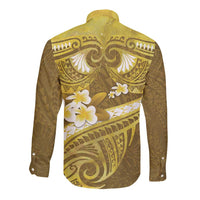 Gold Polynesia Long Sleeve Button Shirt Tribal Pattern Tropical Frangipani LT14 - Polynesian Pride
