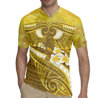 Gold Polynesia Rugby Jersey Tribal Pattern Tropical Frangipani