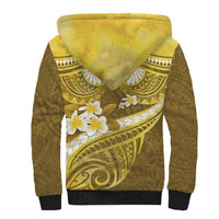 Gold Polynesia Sherpa Hoodie Tribal Pattern Tropical Frangipani