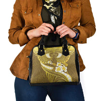 Gold Polynesia Shoulder Handbag Tribal Pattern Tropical Frangipani