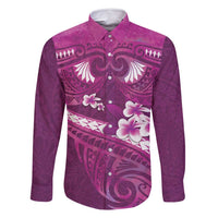 Pink Polynesia Family Matching Mermaid Dress and Hawaiian Shirt Tribal Pattern Tropical Frangipani LT14 Dad's Shirt - Long Sleeve Pink - Polynesian Pride