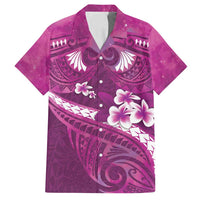 Pink Polynesia Family Matching Summer Maxi Dress and Hawaiian Shirt Tribal Pattern Tropical Frangipani LT14 Dad's Shirt - Short Sleeve Pink - Polynesian Pride