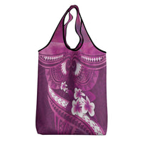 Pink Polynesia Grocery Bag Tribal Pattern Tropical Frangipani