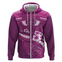 Pink Polynesia Zip Hoodie Tribal Pattern Tropical Frangipani LT14 Zip Hoodie Pink - Polynesian Pride