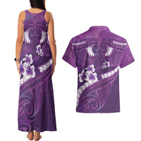 Purple Polynesia Couples Matching Tank Maxi Dress and Hawaiian Shirt Tribal Pattern Tropical Frangipani