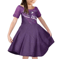 Purple Polynesia Family Matching Off The Shoulder Long Sleeve Dress and Hawaiian Shirt Tribal Pattern Tropical Frangipani LT14 Daughter's Dress Purple - Polynesian Pride