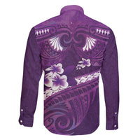 Purple Polynesia Family Matching Off The Shoulder Long Sleeve Dress and Hawaiian Shirt Tribal Pattern Tropical Frangipani LT14 - Polynesian Pride
