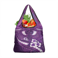 Purple Polynesia Grocery Bag Tribal Pattern Tropical Frangipani