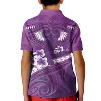 Purple Polynesia Kid Polo Shirt Tribal Pattern Tropical Frangipani