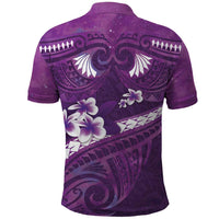 Purple Polynesia Polo Shirt Tribal Pattern Tropical Frangipani