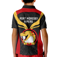 Papua New Guinea Rugby Kid Polo Shirt Port Moresby Vipers PNG Polynesian Pattern LT14 - Polynesian Pride