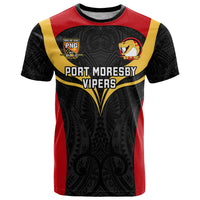 Custom Papua New Guinea Rugby T Shirt Port Moresby Vipers PNG Polynesian Pattern LT14 Black - Polynesian Pride