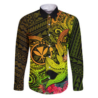 Hawaii Family Matching Long Sleeve Bodycon Dress and Hawaiian Shirt Kanaka Map With Polynesian Shark Tattoo Reggae Unique LT14 Dad's Shirt - Long Sleeve Reggae - Polynesian Pride