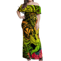Hawaii Off Shoulder Maxi Dress Kanaka Map With Polynesian Shark Tattoo Reggae Unique LT14 Women Reggae - Polynesian Pride