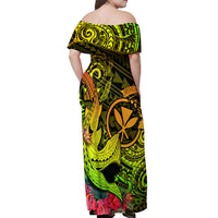 Hawaii Off Shoulder Maxi Dress Kanaka Map With Polynesian Shark Tattoo Reggae Unique LT14 - Polynesian Pride