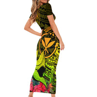 Hawaii Short Sleeve Bodycon Dress Kanaka Map With Polynesian Shark Tattoo Reggae Unique LT14 - Polynesian Pride