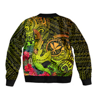 Hawaii Sleeve Zip Bomber Jacket Kanaka Map With Polynesian Shark Tattoo Reggae Unique LT14 - Polynesian Pride