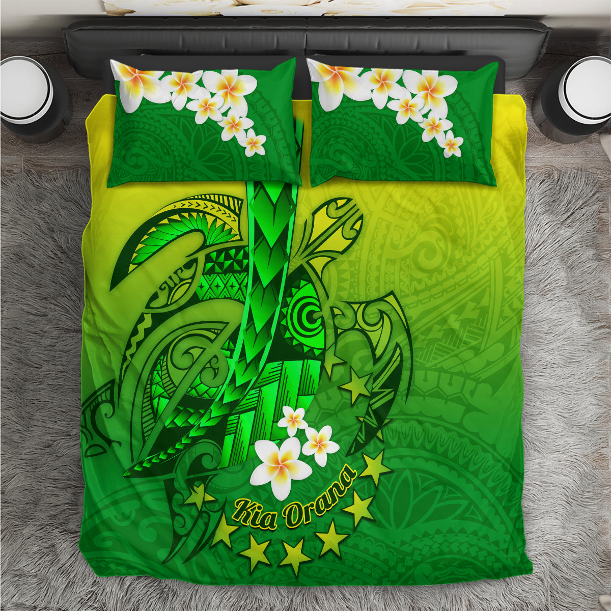 Kia Orana Cook Islands Bedding Set Kuki Airani Tattoo Pattern With Sea Turtle LT14 Green - Polynesian Pride