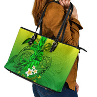 Kia Orana Cook Islands Leather Tote Bag Kuki Airani Tattoo Pattern With Sea Turtle LT14 - Polynesian Pride