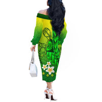Kia Orana Cook Islands Off The Shoulder Long Sleeve Dress Kuki Airani Tattoo Pattern With Sea Turtle LT14 - Polynesian Pride