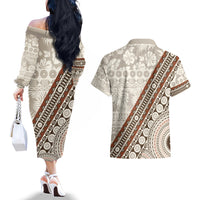 Bula Fiji Couples Matching Off The Shoulder Long Sleeve Dress and Hawaiian Shirt Fijian Masi Tapa Cloth Vintage Vibes LT14 - Polynesian Pride