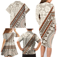 Bula Fiji Family Matching Long Sleeve Bodycon Dress and Hawaiian Shirt Fijian Masi Tapa Cloth Vintage Vibes LT14 - Polynesian Pride