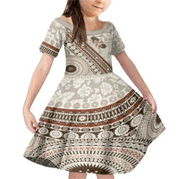 Bula Fiji Family Matching Mermaid Dress and Hawaiian Shirt Fijian Masi Tapa Cloth Vintage Vibes LT14 Daughter's Dress Beige - Polynesian Pride