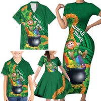 St Patrick's Day Hawaii Family Matching Short Sleeve Bodycon Dress and Hawaiian Shirt Hauoli Maoli Funny Shaka Leprechaun