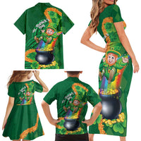 St Patrick's Day Hawaii Family Matching Short Sleeve Bodycon Dress and Hawaiian Shirt Hauoli Maoli Funny Shaka Leprechaun