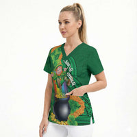 St Patrick's Day Hawaii Scrub Top Hauoli Maoli Funny Shaka Leprechaun