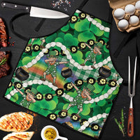 St Patrick's Day Palaka Hawaii Apron Kukui Nut Pikake Lei Shamrock Dabbing Leprechaun