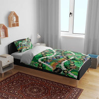 St Patrick's Day Palaka Hawaii Bedding Set Kukui Nut Pikake Lei Shamrock Dabbing Leprechaun