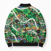 St Patrick's Day Palaka Hawaii Bomber Puffer Jacket Kukui Nut Pikake Lei Shamrock Dabbing Leprechaun