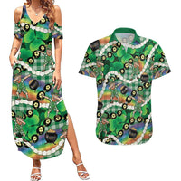 St Patrick's Day Palaka Hawaii Couples Matching Summer Maxi Dress and Hawaiian Shirt Kukui Nut Pikake Lei Shamrock Dabbing Leprechaun
