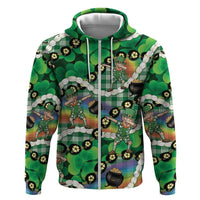St Patrick's Day Palaka Hawaii Hoodie Kukui Nut Pikake Lei Shamrock Dabbing Leprechaun LT14 Zip Hoodie Green - Polynesian Pride