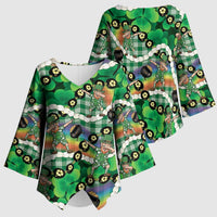 St Patrick's Day Palaka Hawaii Kimono Sleeve Blouse Kukui Nut Pikake Lei Shamrock Dabbing Leprechaun LT14 - Polynesian Pride