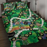 St Patrick's Day Palaka Hawaii Quilt Bed Set Kukui Nut Pikake Lei Shamrock Dabbing Leprechaun LT14 Green - Polynesian Pride