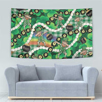 St Patrick's Day Palaka Hawaii Tapestry Kukui Nut Pikake Lei Shamrock Dabbing Leprechaun