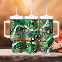St Patrick's Day Palaka Hawaii Tumbler With Handle Kukui Nut Pikake Lei Shamrock Dabbing Leprechaun