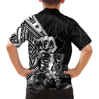 Hafa Adai Guam Discovery Day Family Matching Long Sleeve Bodycon Dress and Hawaiian Shirt Chamorro Latte Stone Hand Black Version