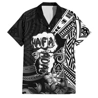 Hafa Adai Guam Discovery Day Family Matching Long Sleeve Bodycon Dress and Hawaiian Shirt Chamorro Latte Stone Hand Black Version