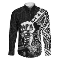 Hafa Adai Guam Discovery Day Family Matching Long Sleeve Bodycon Dress and Hawaiian Shirt Chamorro Latte Stone Hand Black Version
