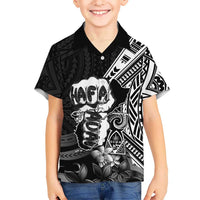 Hafa Adai Guam Discovery Day Family Matching Long Sleeve Bodycon Dress and Hawaiian Shirt Chamorro Latte Stone Hand Black Version