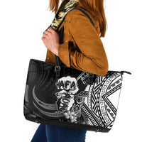 Hafa Adai Guam Discovery Day Leather Tote Bag Chamorro Latte Stone Hand Black Version LT14 Black - Polynesian Pride