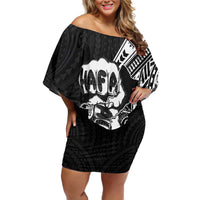 Hafa Adai Guam Discovery Day Off Shoulder Short Dress Chamorro Latte Stone Hand Black Version